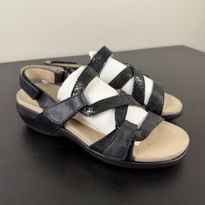 Aravon Sandals Womens 6 Black Leather Comfort Hook & Loop Casual Dressy Travel